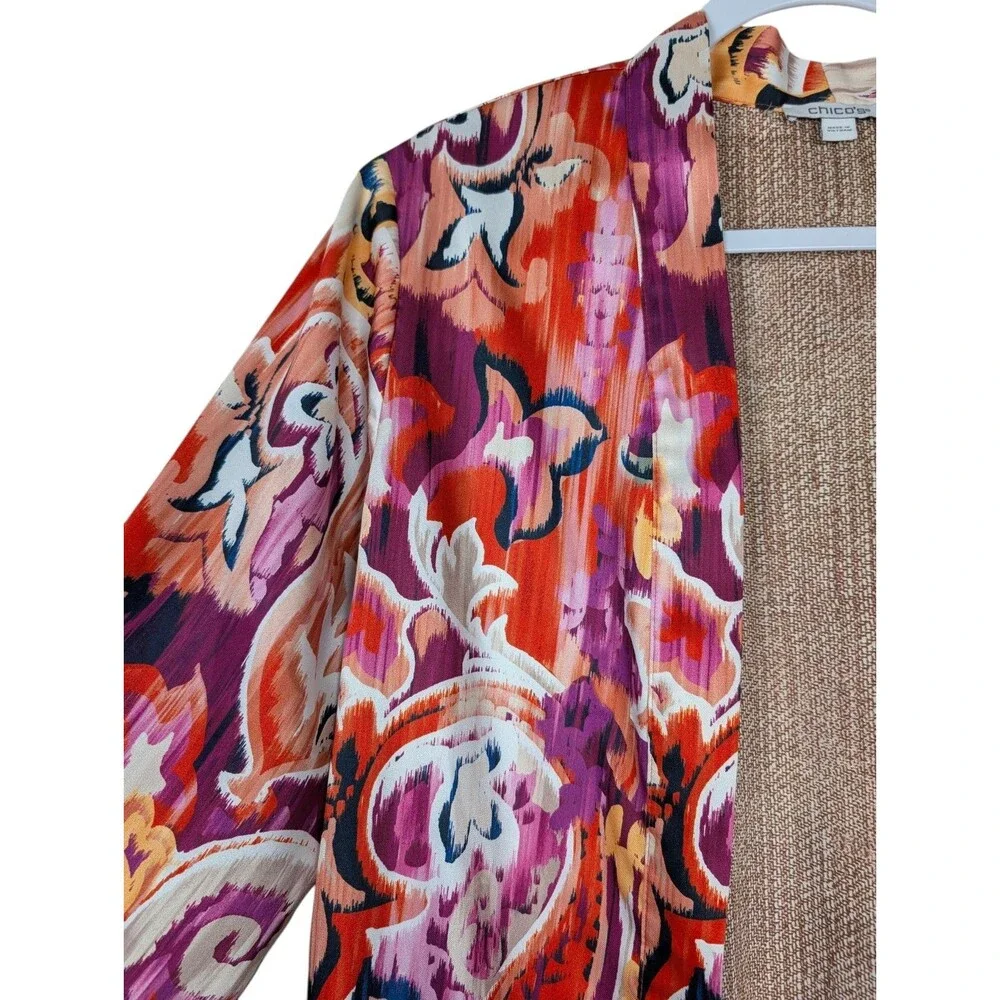 Chicos Satin Duster Kimono Cardigan Size 1 Medium